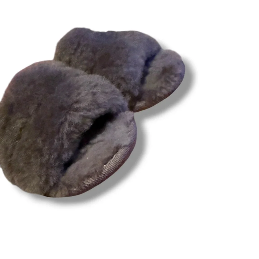 UGG Fluff Yeah Slide Sandals Toddler Size 7 Charcoal Gray Sheepskin Slingback‎